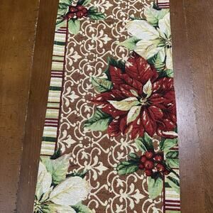 Christmas Poinsettias Tapestry Table Runner Holiday
